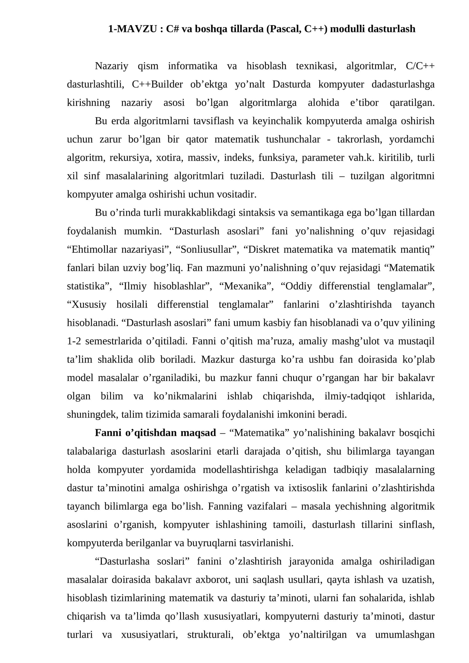 C# va boshqa tillarda (Pascal, C++) modulli dasturlash 1