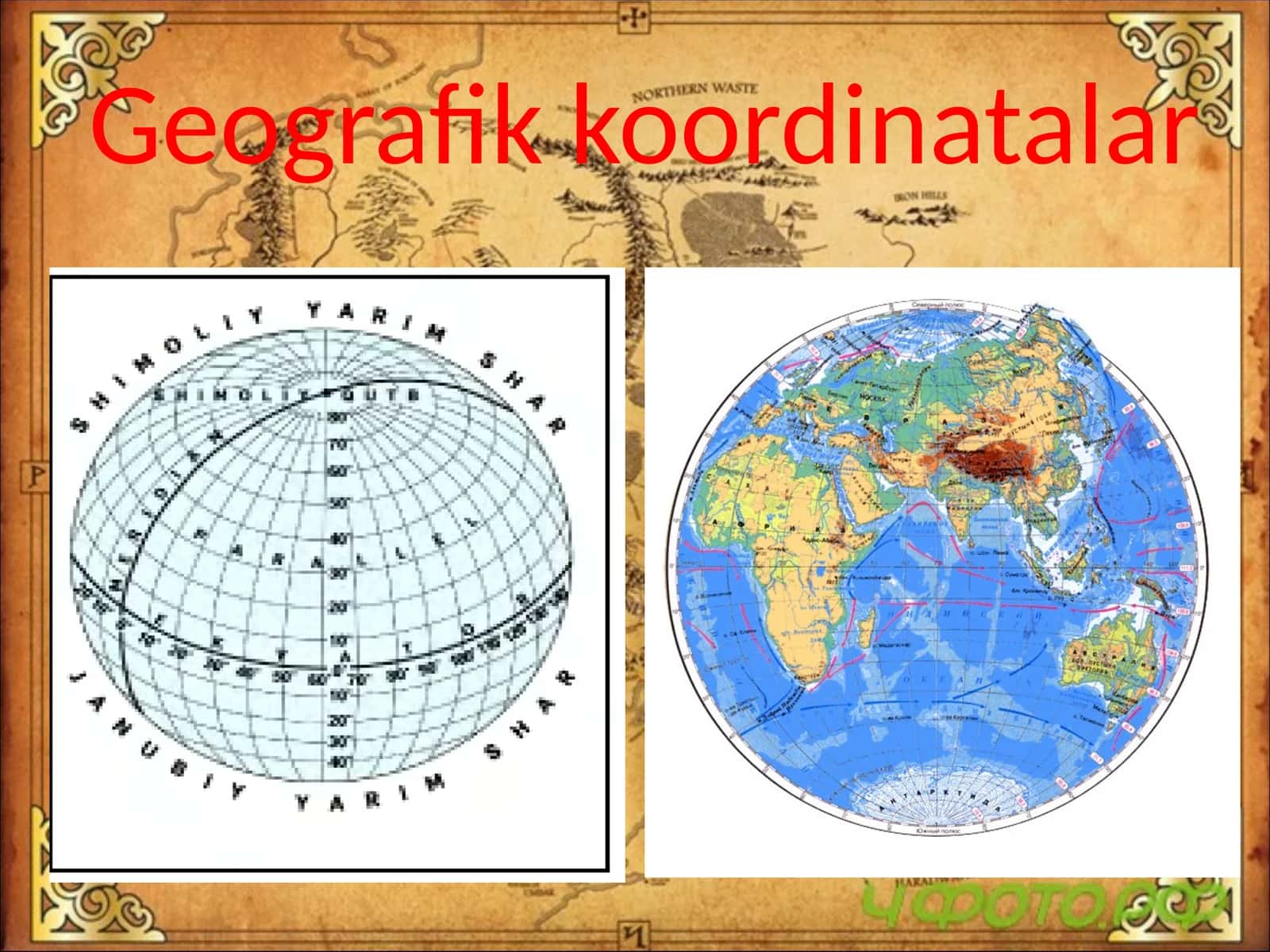 5-sinf Geografiya fanidan Geografik koordinatalar dars taqdimoti 1
