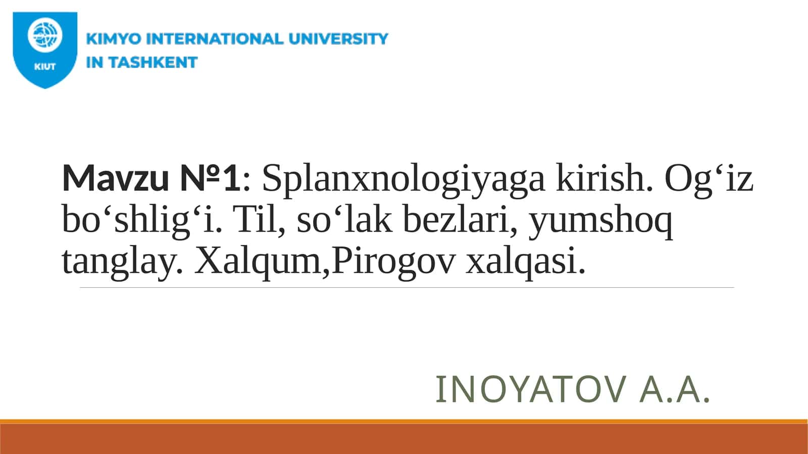 Splanxnologiyaga kirish. Ogʻiz boʻshligʻi. Til, soʻlak bezlari, yumshoq tanglay. Xalqum,Pirogov xalqasi 1