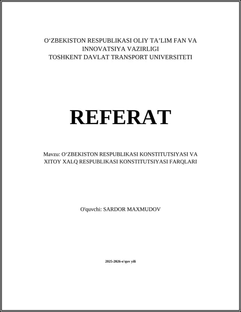 OʻZBEKISTON RESPUBLIKASI KONSTITUTSIYASI VA XITOY XALQ RESPUBLIKASI KONSTITUTSIYASI FARQLARI 1