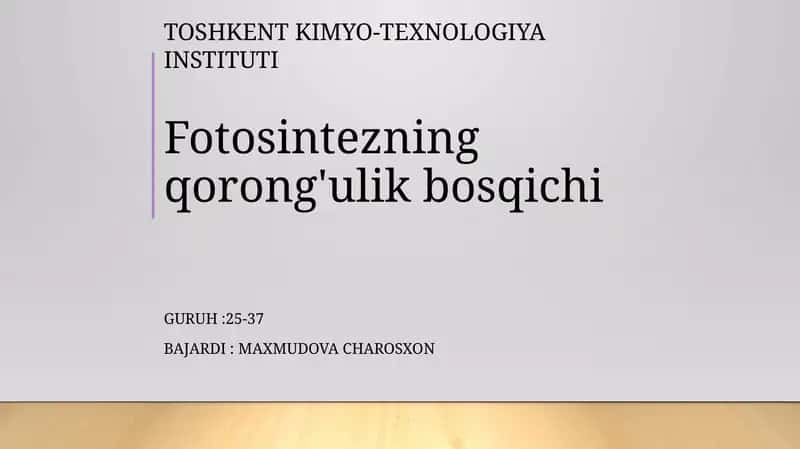 Fotosintezning qorong'ulik bosqichi 1