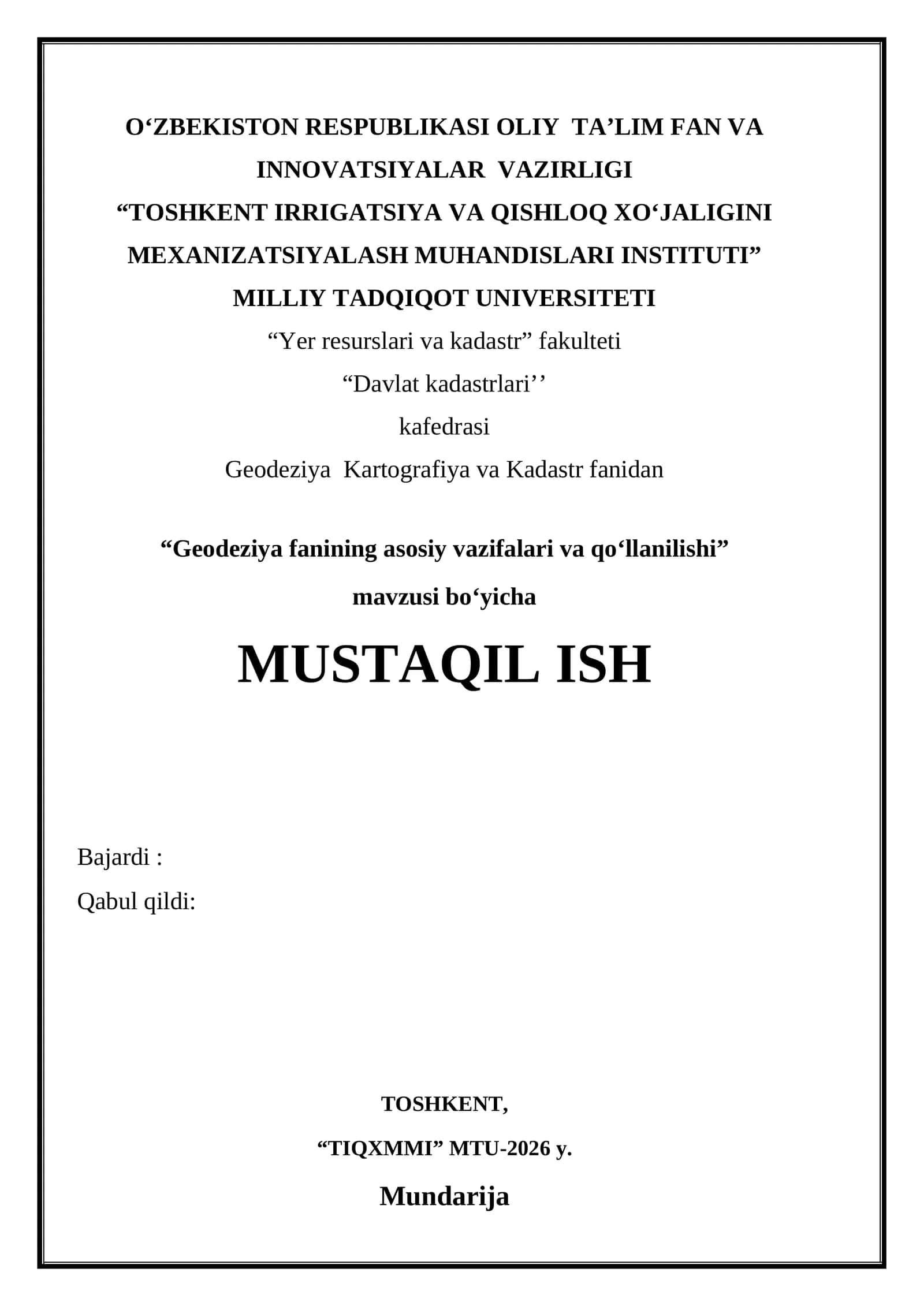 Geodeziya fanining asosiy vazifalari va qo‘llanilishi 1