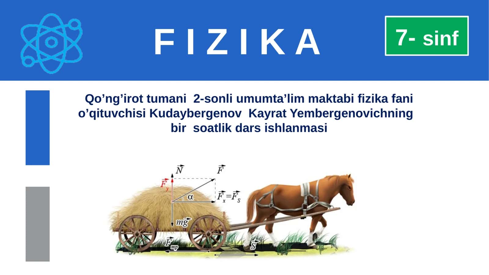 7-sinf Fizikadan bir soatlik dars ishlanma. Mexanik ish 1