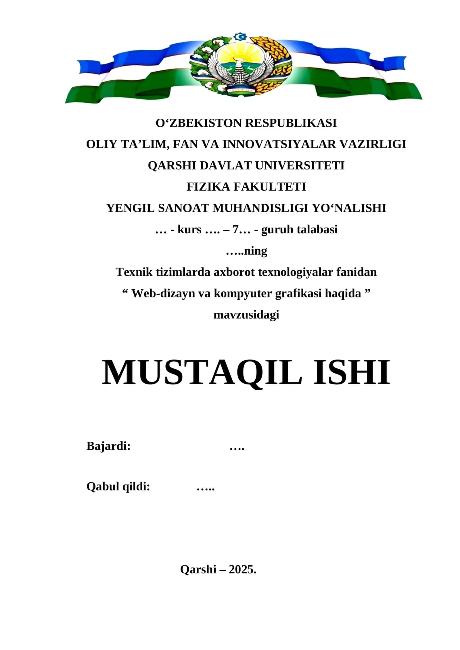 Web-dizayn va kompyuter grafikasi haqida mavzusi buyicha tayyor mustaqil ishi 1