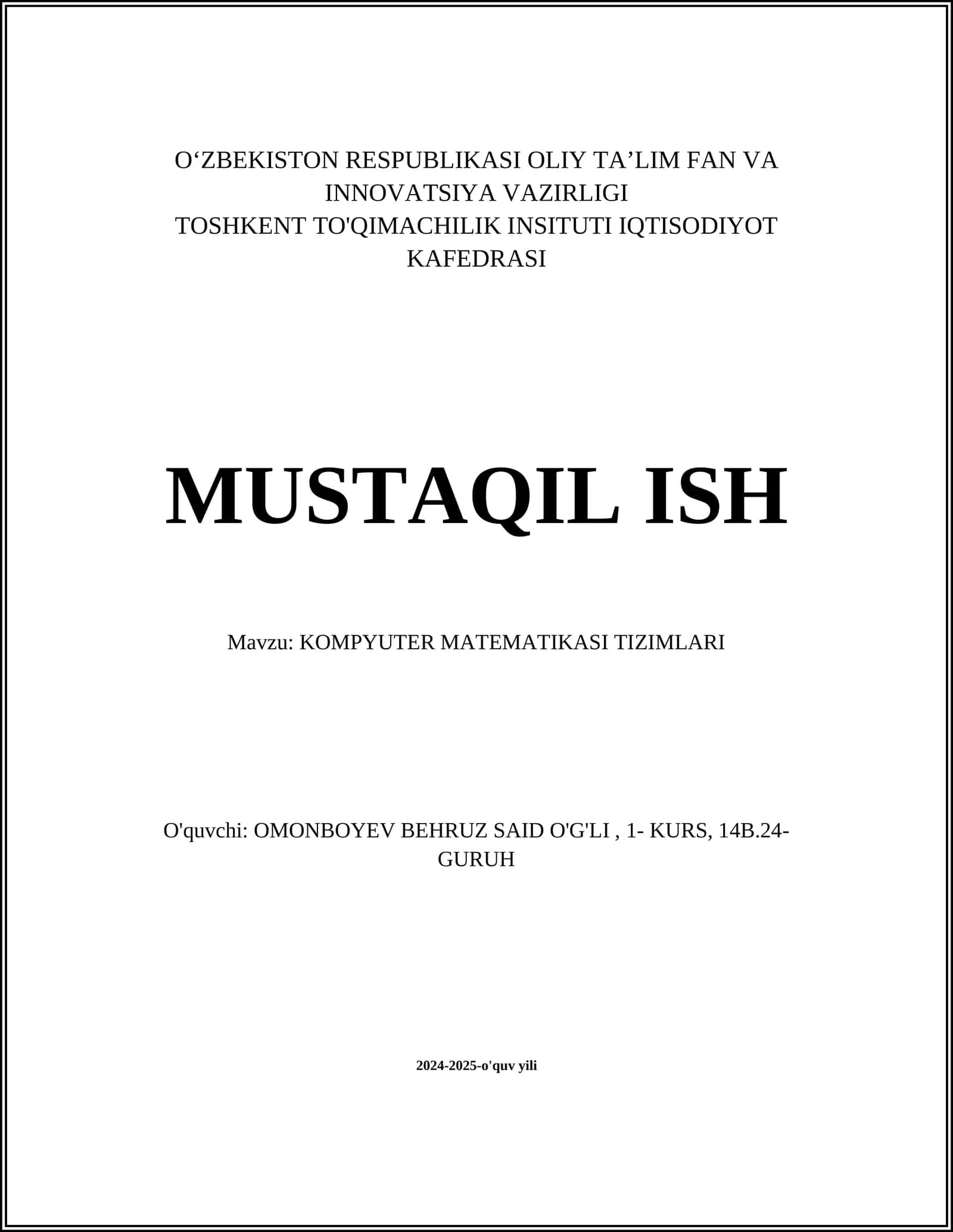 KOMPYUTER MATEMATIKASI TIZIMLARI 1