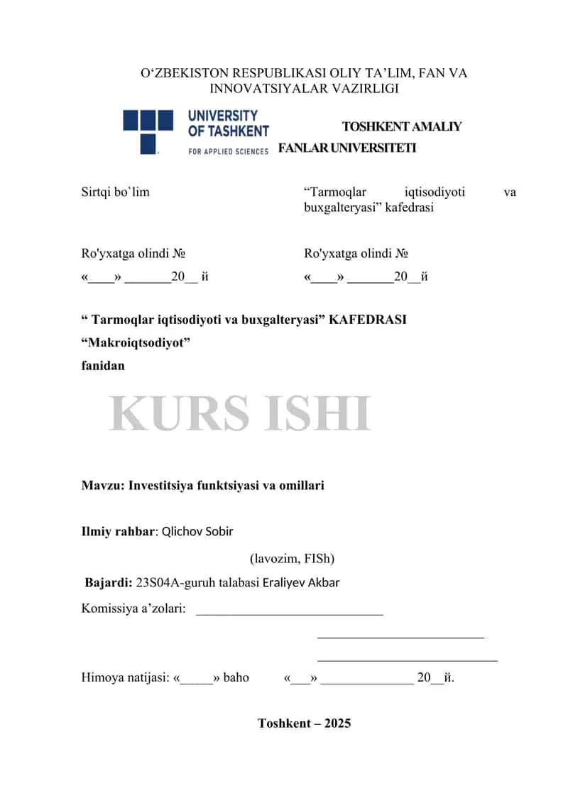 Investitsiya funktsiyasi va omillari 1