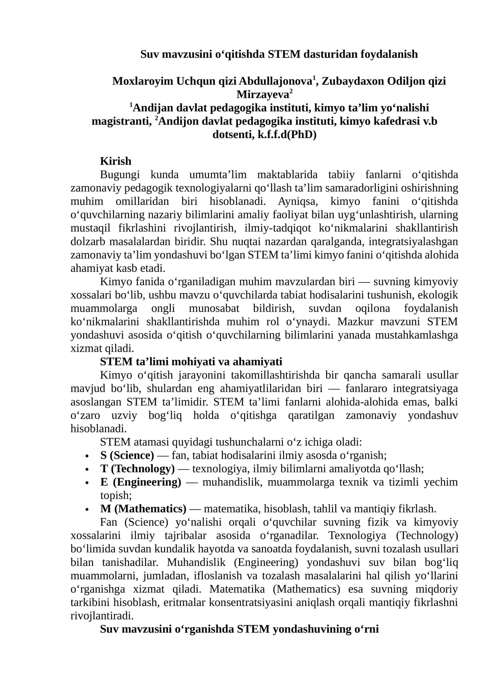 Suv mavzusini o‘qitishda STEM dasturidan foydalanish 1