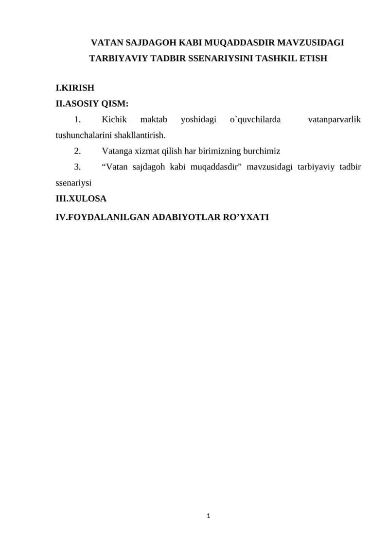 Vatan sajdagoh kabi muqaddasdir mavzusidagi tarbiyaviy tadbir ssenariysi 1