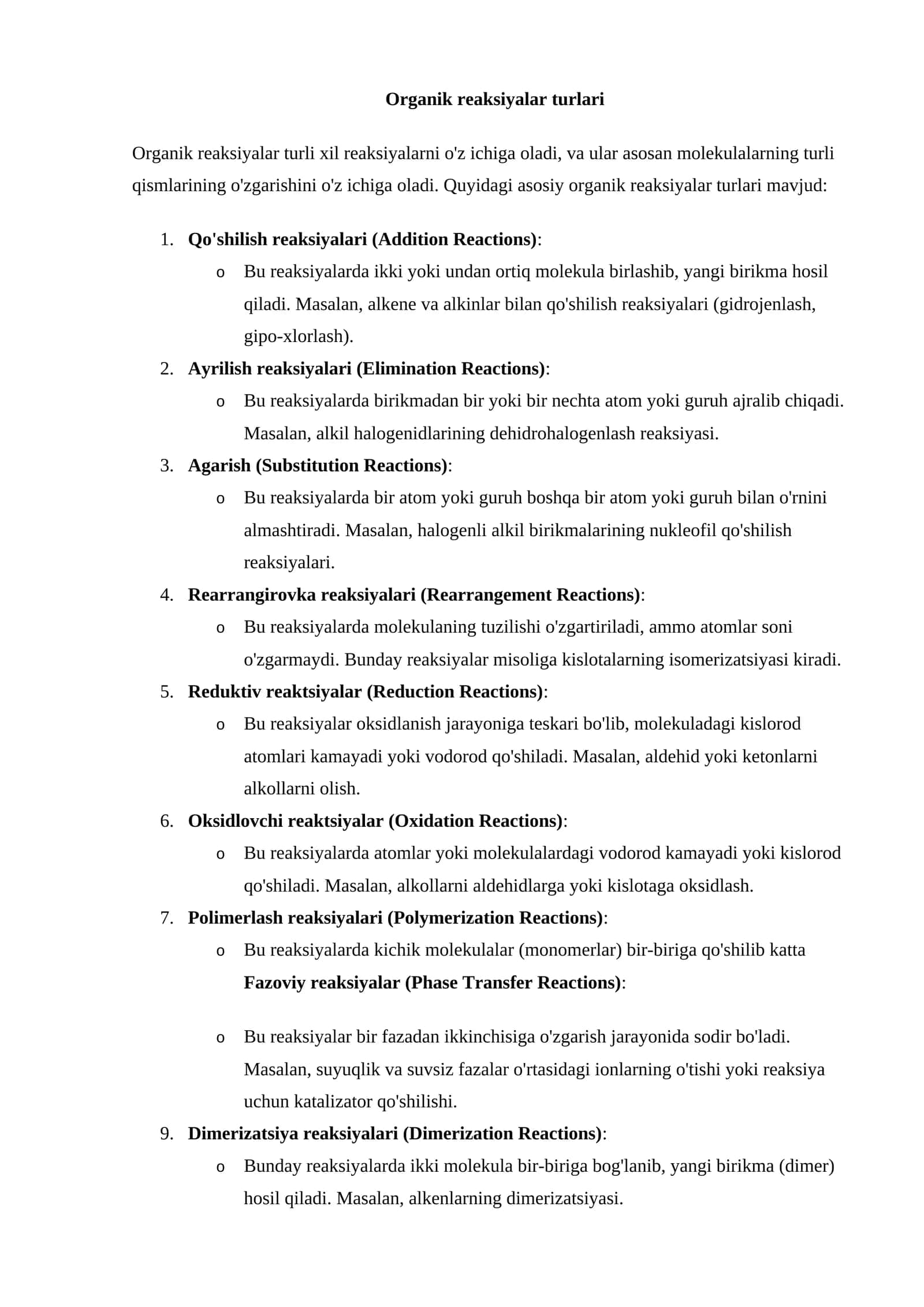 Organik reaksiyalar turlari 1
