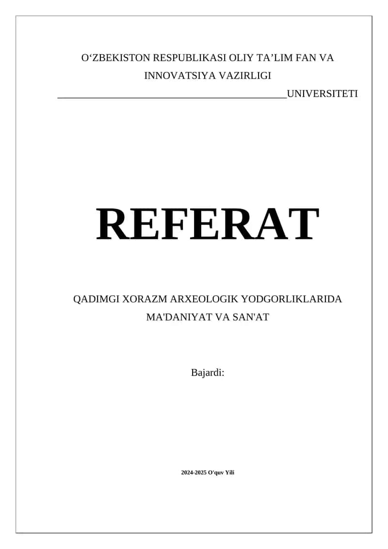 QADIMGI XORAZM ARXEOLOGIK YODGORLIKLARIDA MA'DANIYAT VA SAN'AT 1
