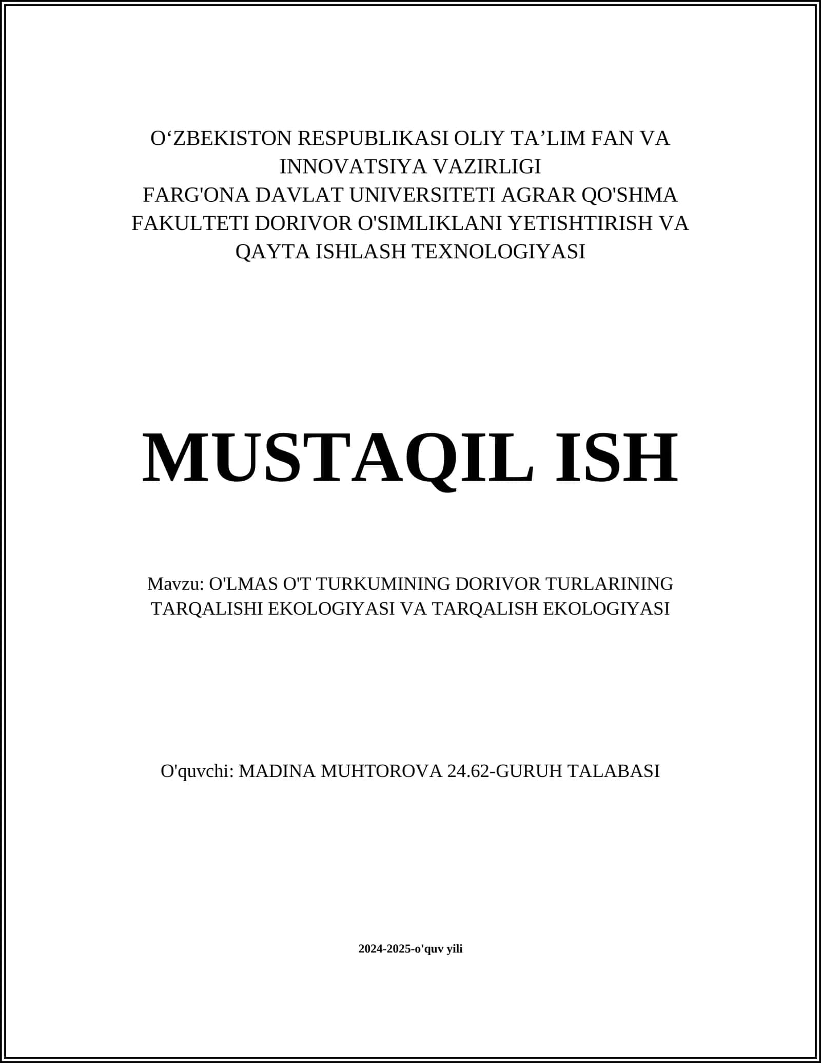 O'LMAS O'T TURKUMINING DORIVOR TURLARINING TARQALISHI EKOLOGIYASI VA TARQALISH EKOLOGIYASI 1