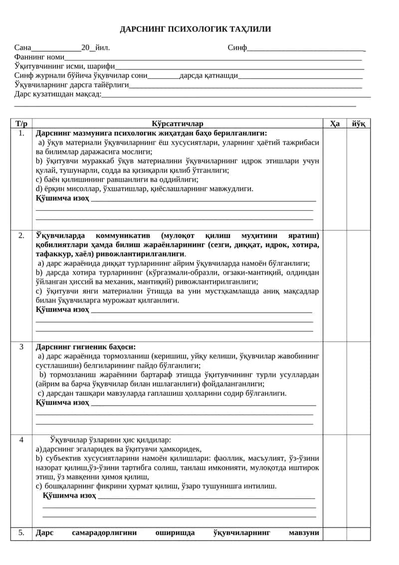 ДАРСНИНГ ПСИХОЛОГИК ТАҲЛИЛИ 1