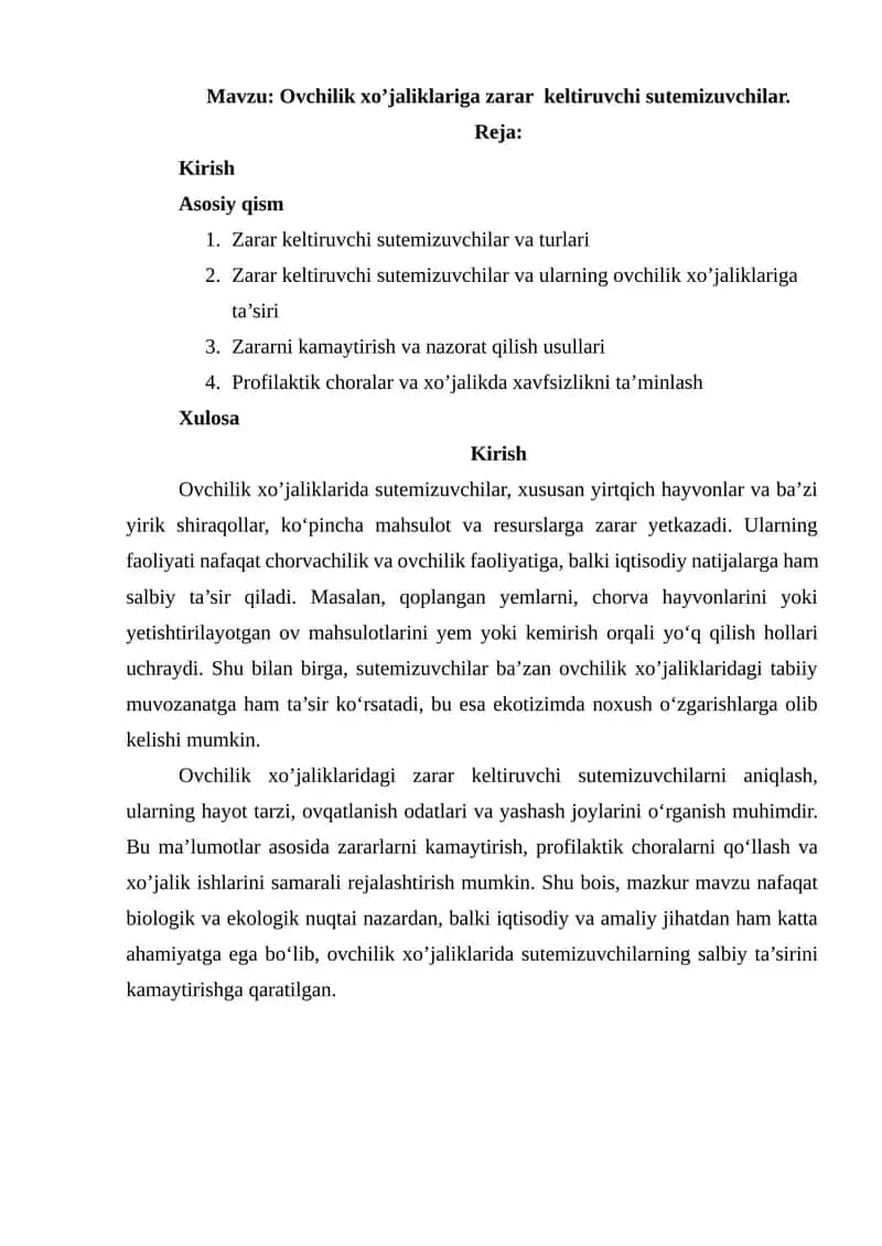 Zarar keltiruvchi sutemizuvchilar 1