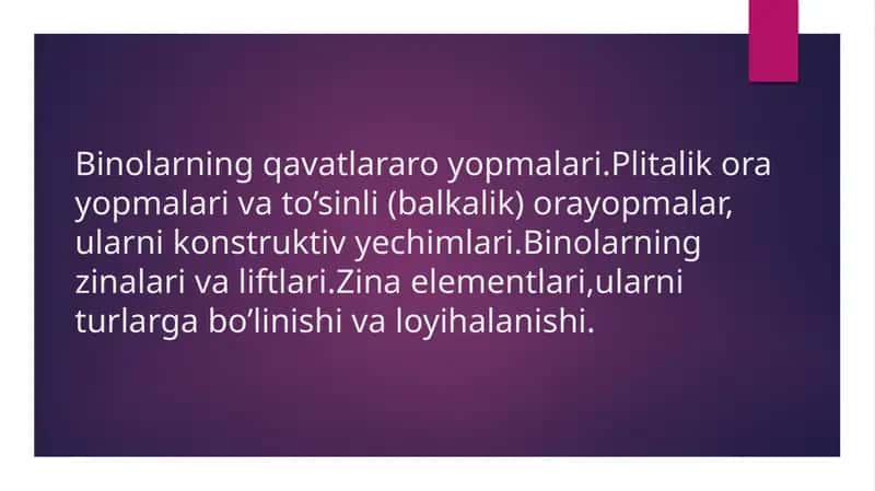 Binolarning qavatlararo yopmalari 1