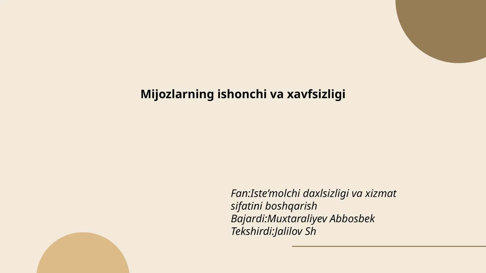 Mijozlarning ishonchi va xavfsizligi 1