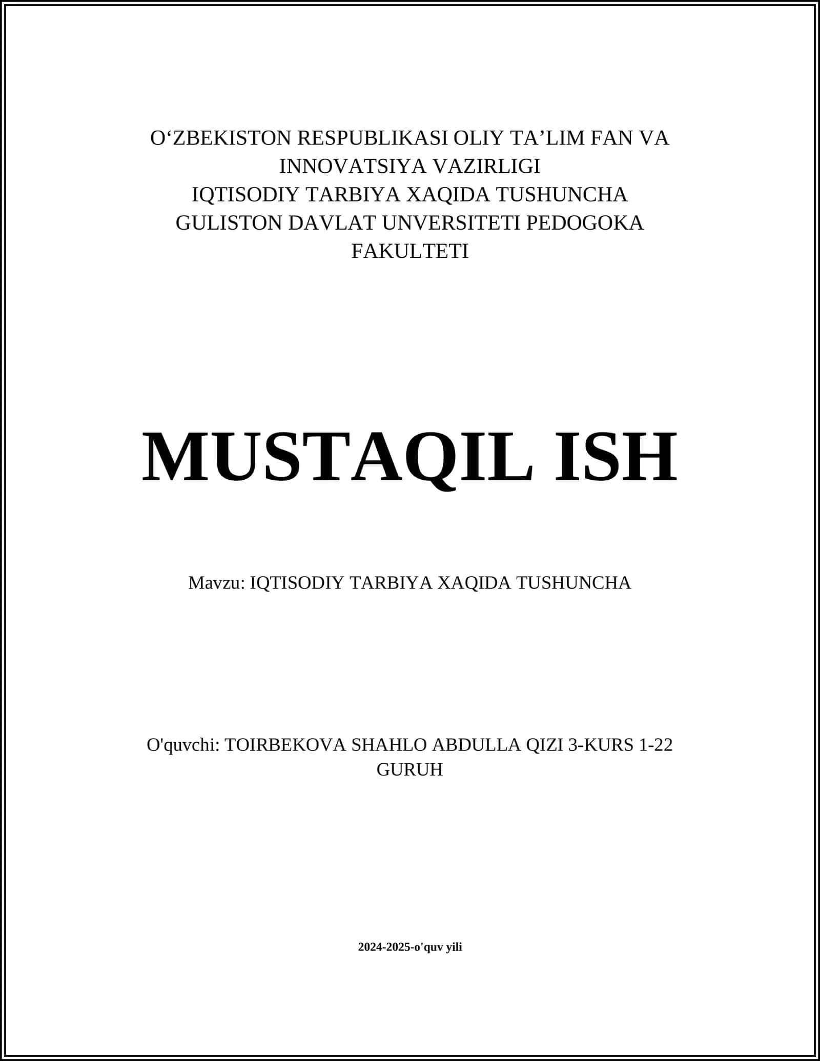 IQTISODIY TARBIYA XAQIDA TUSHUNCHA 1
