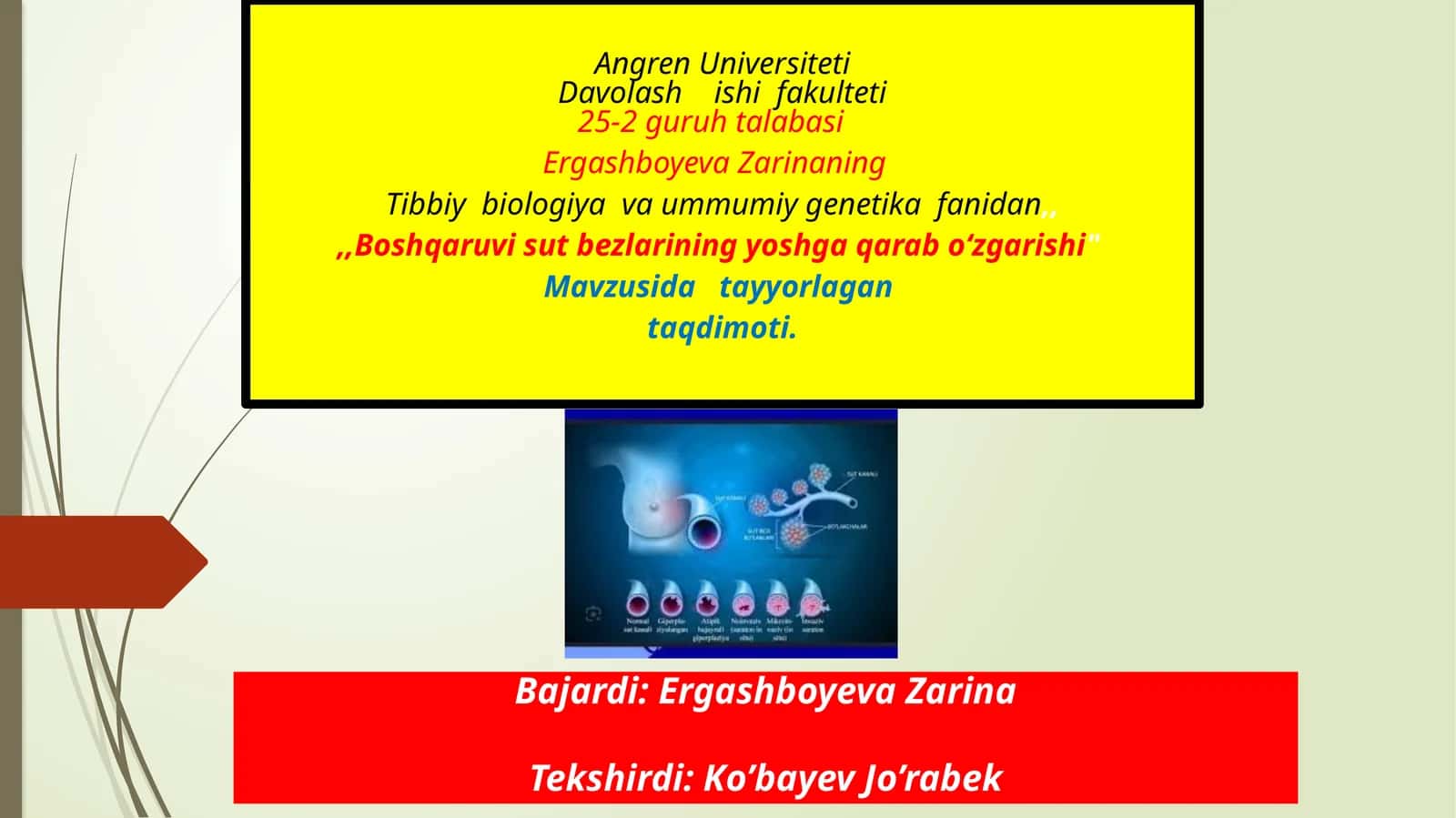 Tibbiy biologiya va umumiy genetika fanidan Sutbezlarining yoshga qaraboʻzgarishi 1