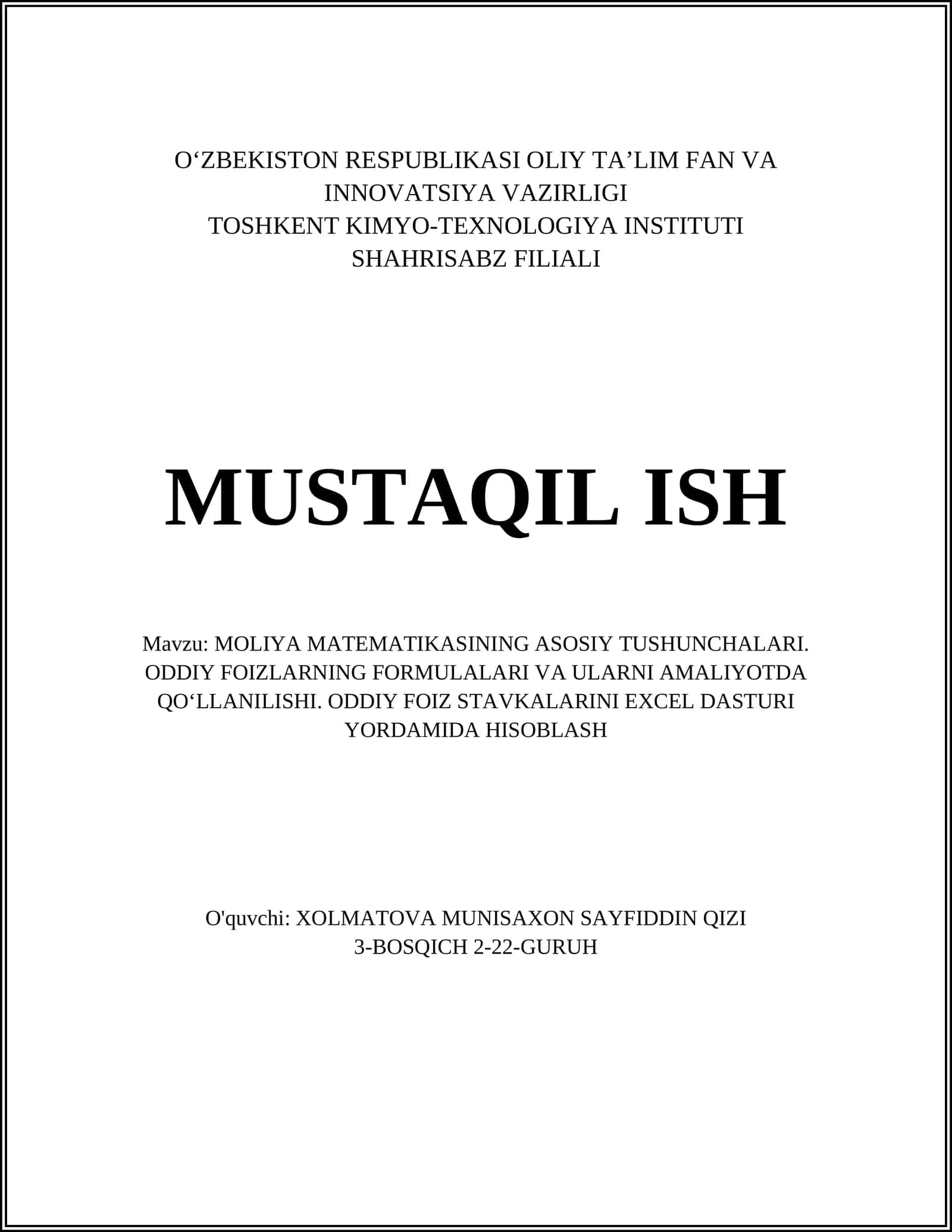 MOLIYA MATEMATIKASINING ASOSIY TUSHUNCHALARI 1