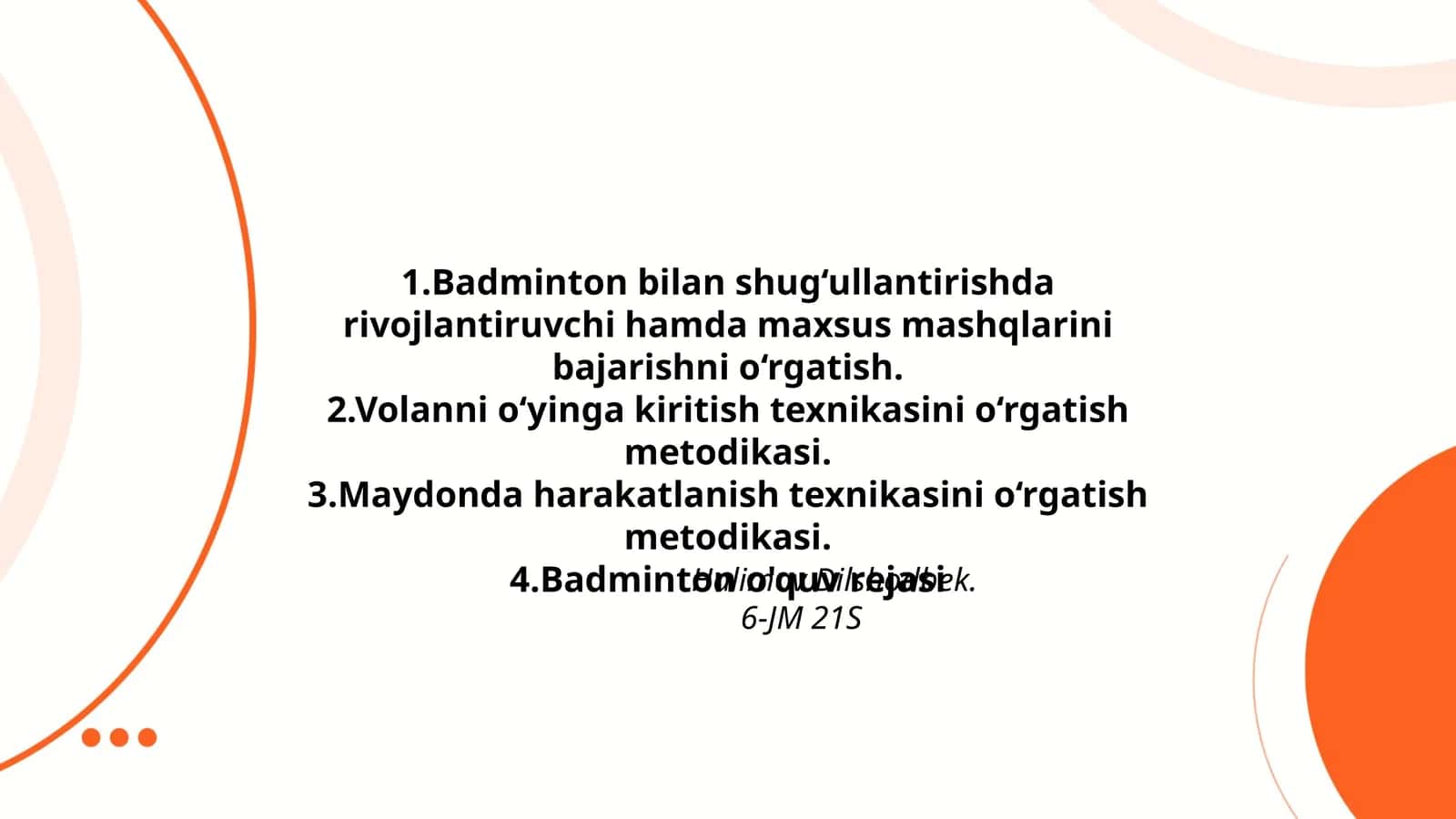 Badminton o'quv rejasi 1