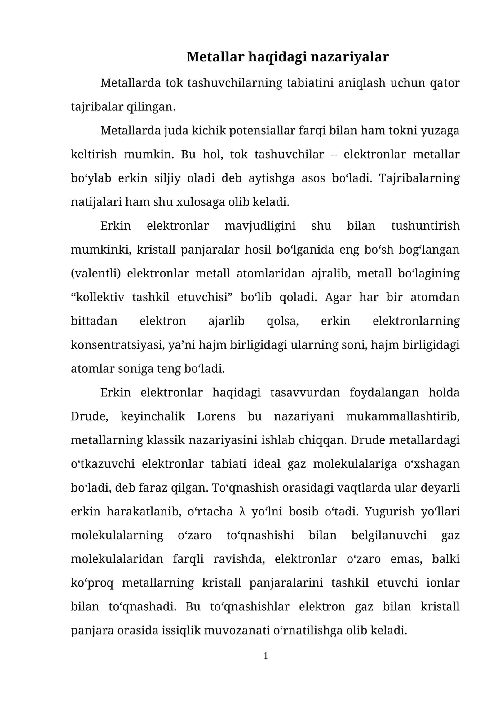 Metallar haqidagi nazariyalar 1