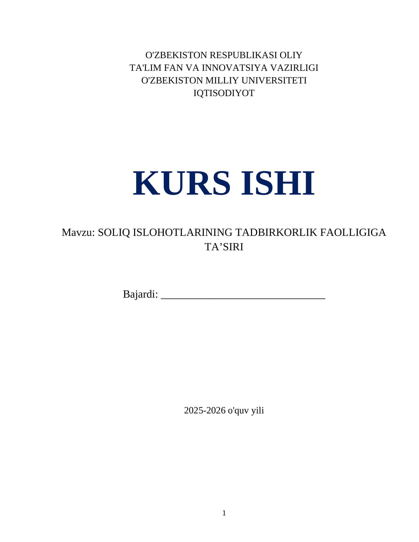 SOLIQ ISLOHOTLARINING TADBIRKORLIK FAOLLIGIGA TA’SIRI 1