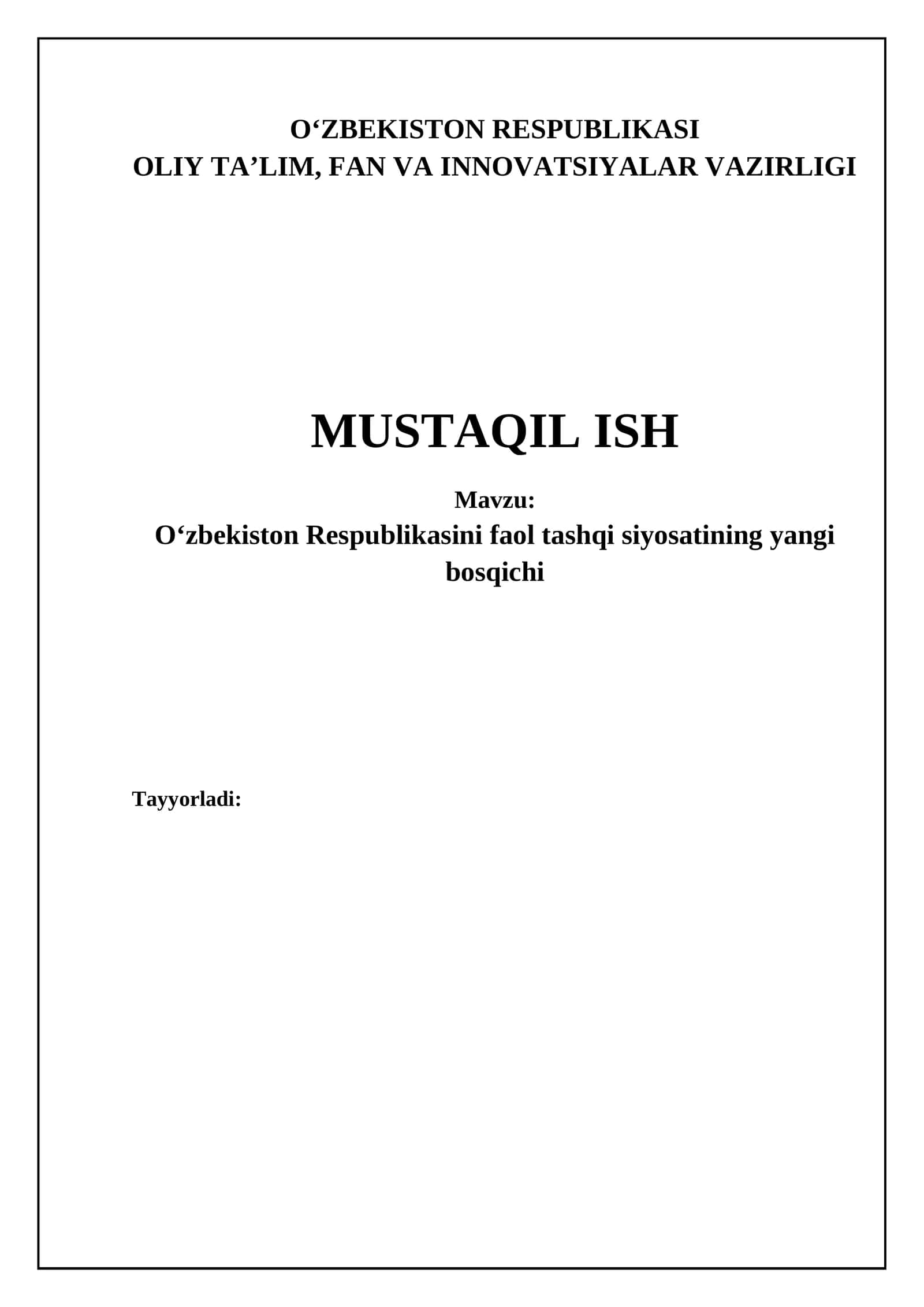 O'zbekiston tashqi siyosatining yangi bosqichi: Asosiy yo'nalishlar va tashabbuslar 1