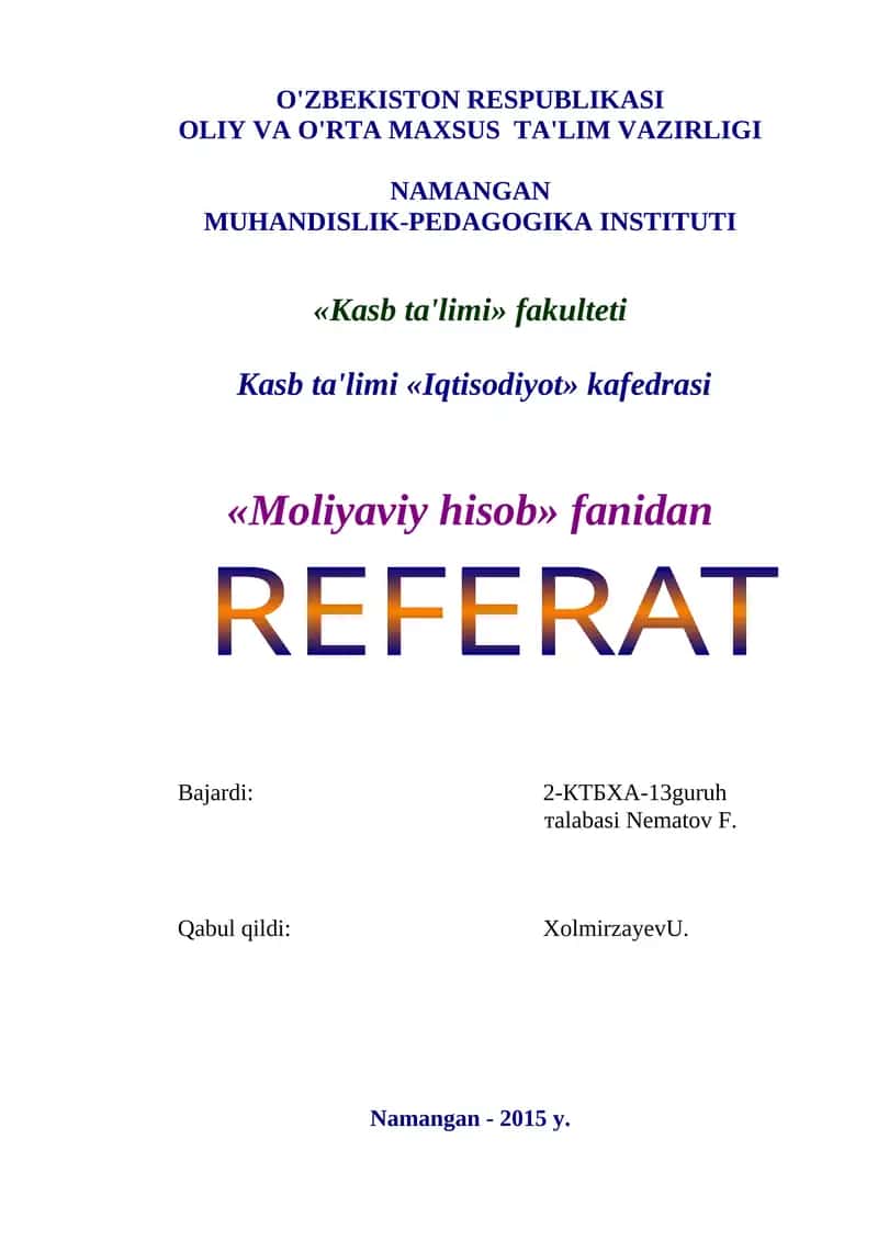 Moliyaviy Hisob 1