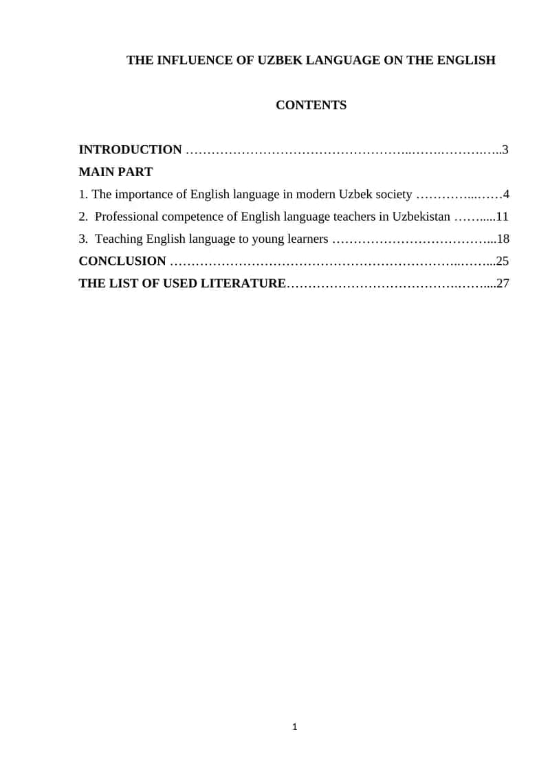 Influence of Uzbek Language on English 1