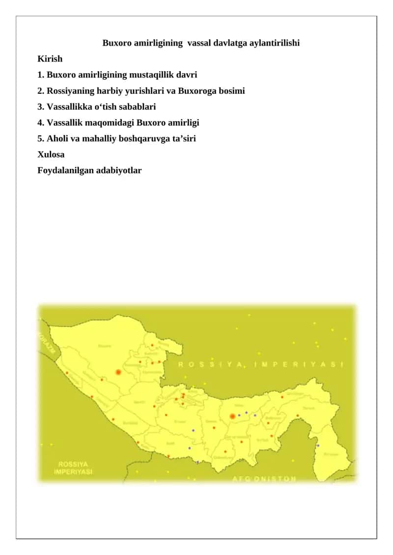 Buxoro amirligining vassal davlatga aylantirilishi 1