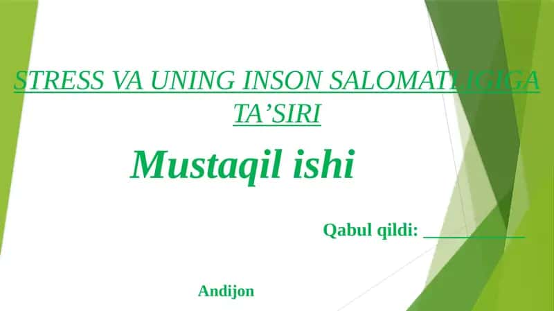Stress va uning inson salomatligiga ta'siri 1