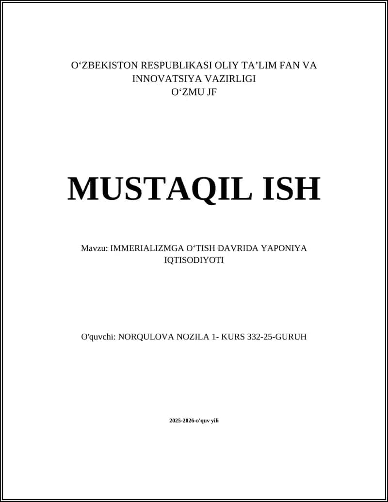 IMMERIALIZMGA OʻTISH DAVRIDA YAPONIYA IQTISODIYOTI 1