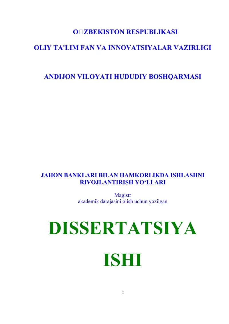 JAHON BANKLARI BILAN HAMKORLIKDA ISHLASHNI RIVOJLANTIRISH YO‘LLARI 1