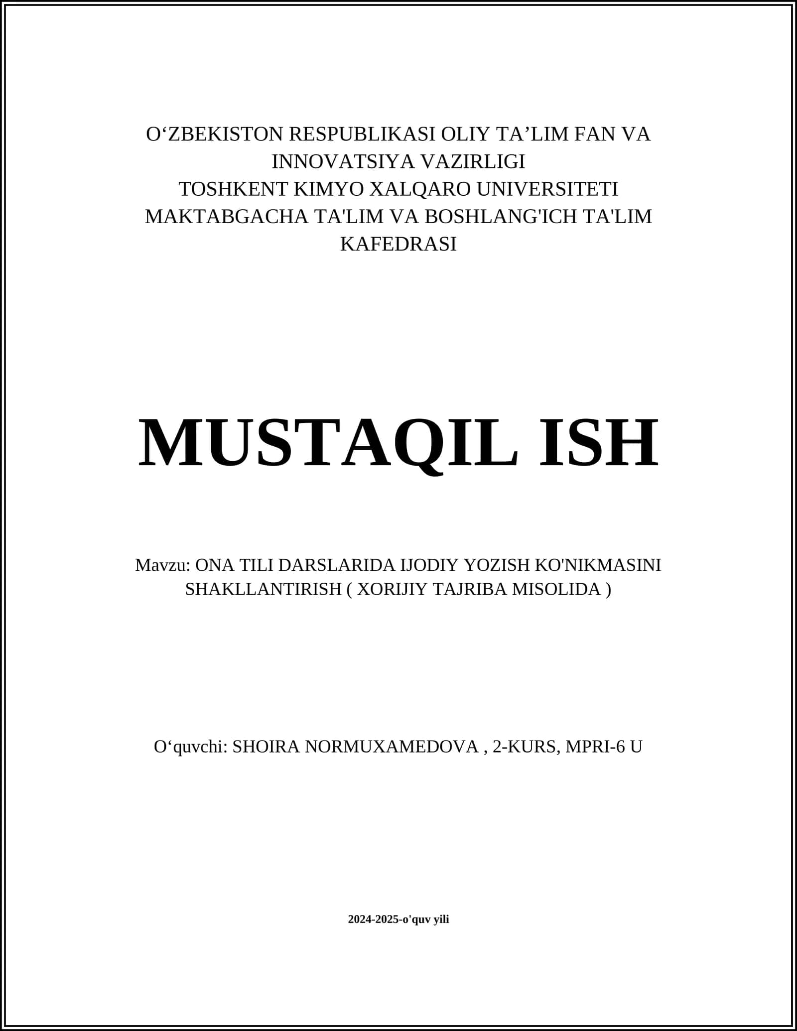 ONA TILI DARSLARIDA IJODIY YOZISH KO'NIKMASINI SHAKLLANTIRISH ( XORIJIY TAJRIBA MISOLIDA ) 1