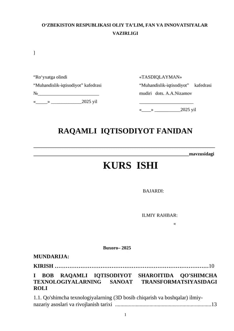 KURS ISHI RAQAMLI IQTISODIYOT FANIDAN 1