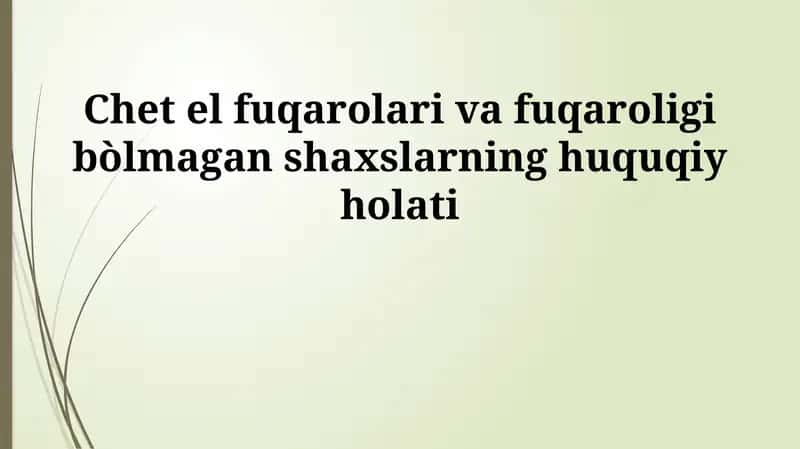 Chet el fuqarolari va fuqaroligi bòlmagan shaxslarning huquqiy holati 1