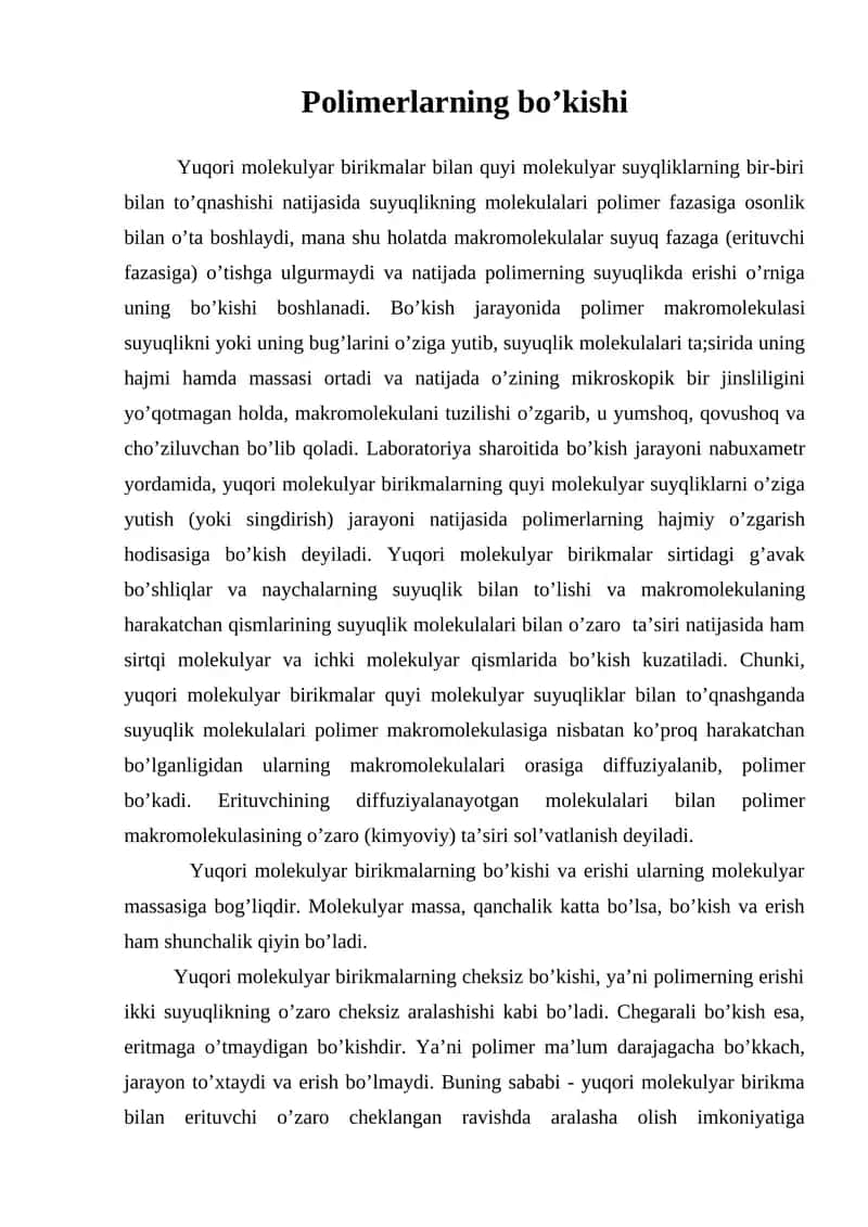 Polimerlarning bo’kishi 1