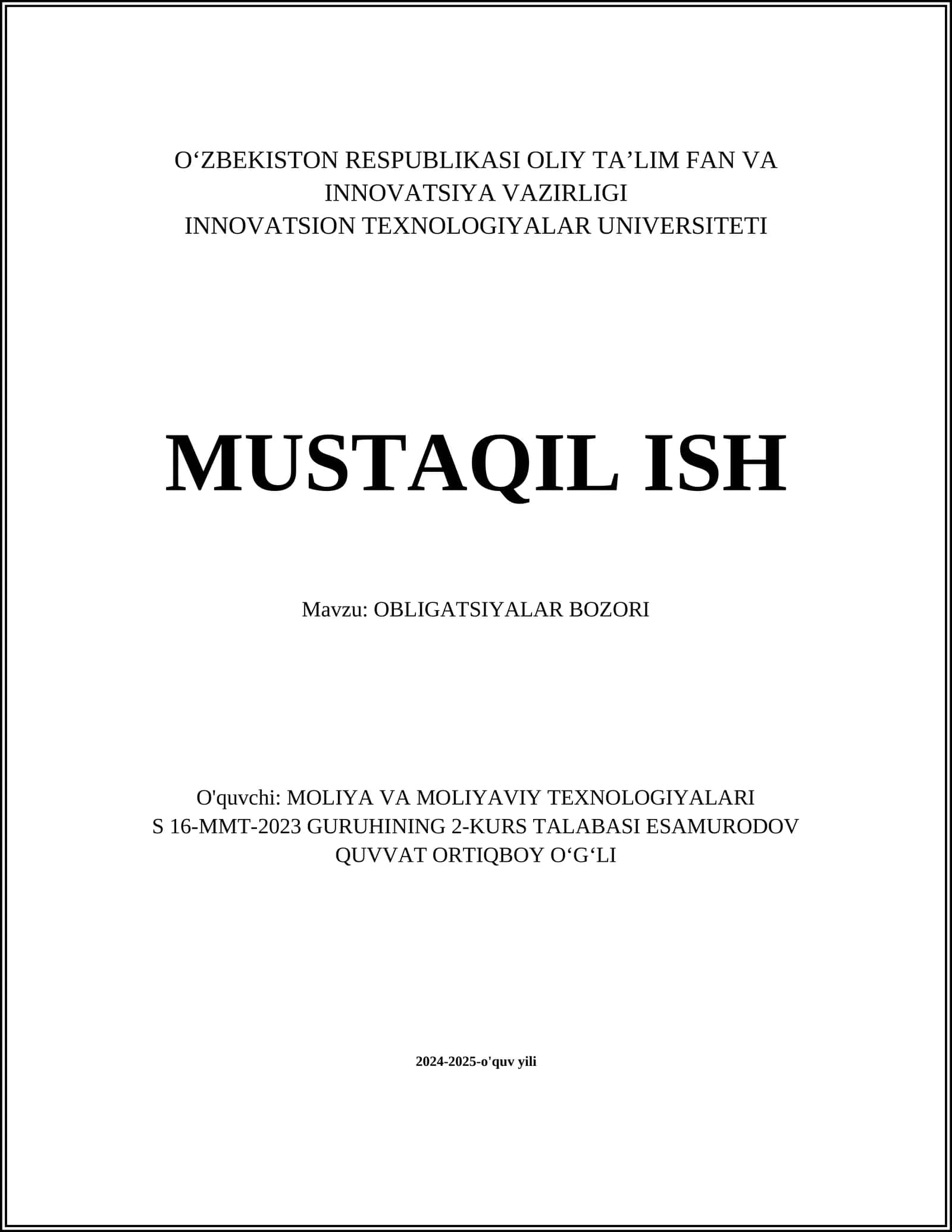 Obligatsiyalar bozorining asoslari 1