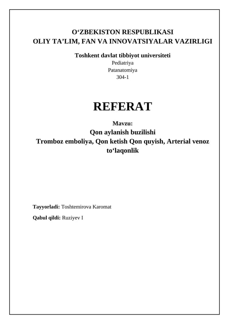 Qon Aylanishi Buzilishi Referat 1