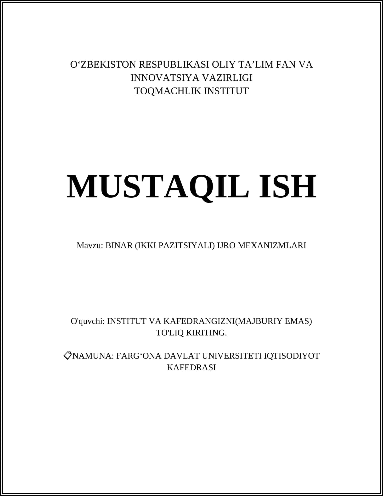 BINAR (IKKI PAZITSIYALI) IJRO MEXANIZMLARI 1
