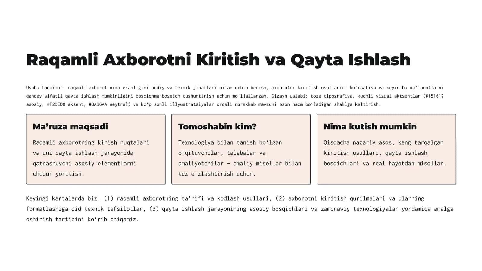 Raqamli Axborotni Kiritish va Qayta Ishlash 1