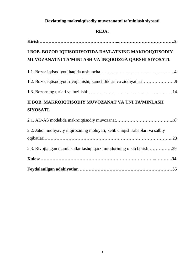 Davlatning makroiqtisodiy muvozanatni ta’minlash siyosati 1