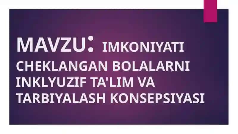 IMKONIYATI CHEKLANGAN BOLALARNI INKLYUZIF TA'LIM VA TARBIYALASH KONSEPSIYASI