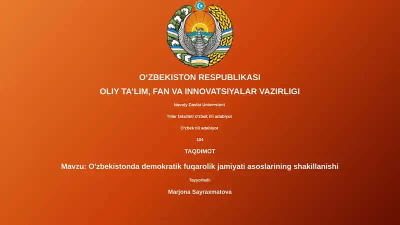O'zbekistonda demokratik fuqarolik jamiyati asoslarining shakillanishi 1