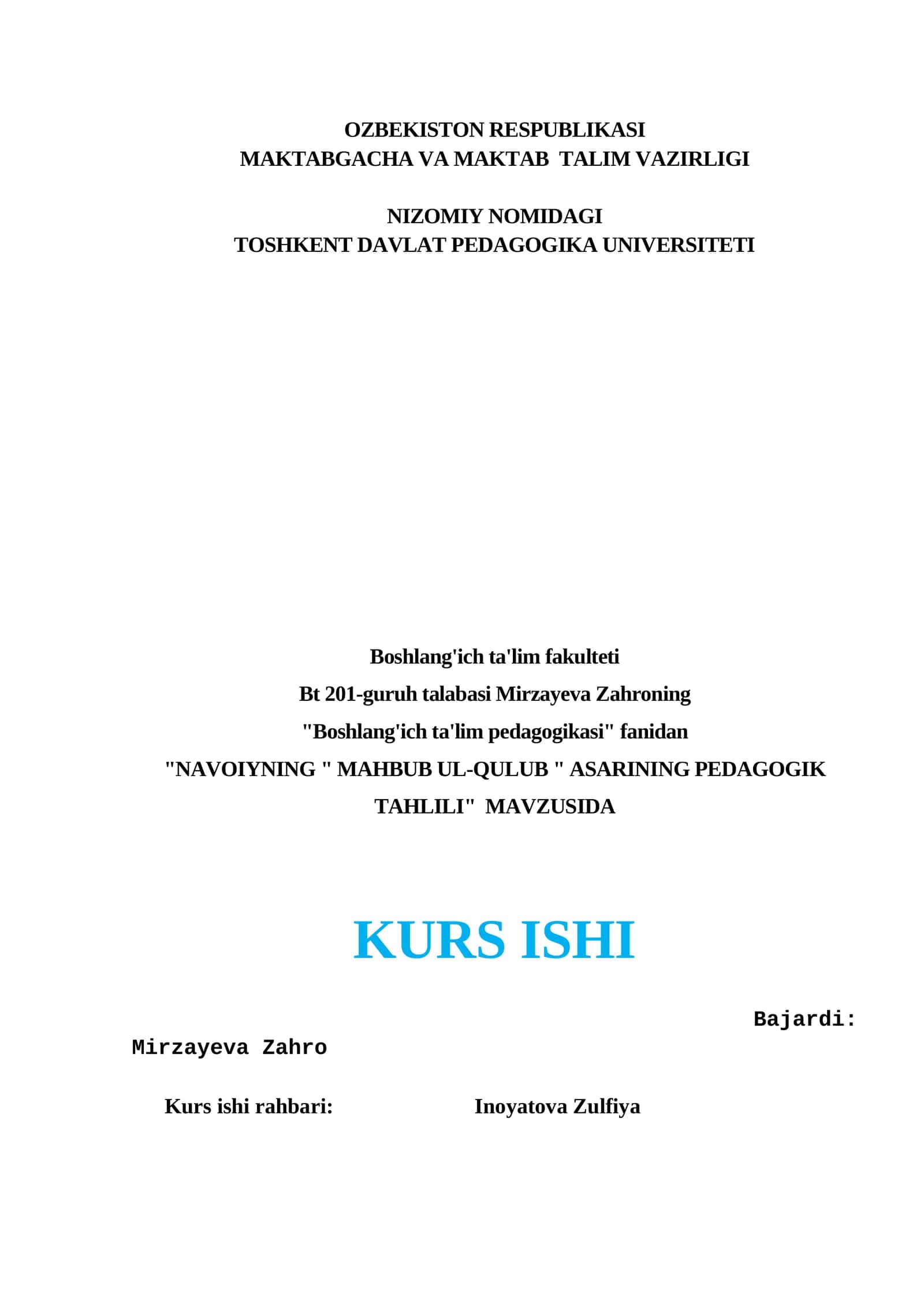 "MAHBUB UL-QULUB" ASARINING PEDAGOGIK TAHLILI 1