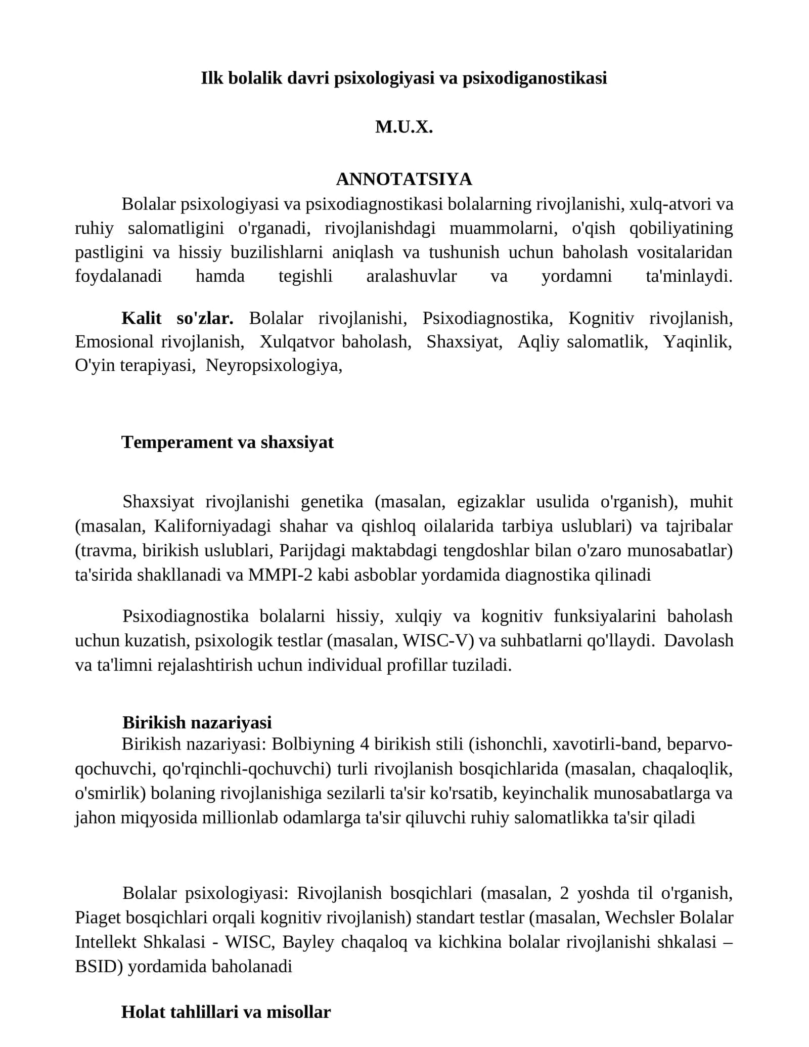 Ilk bolalik davri psixologiyasi va psixodiganostikasi 1