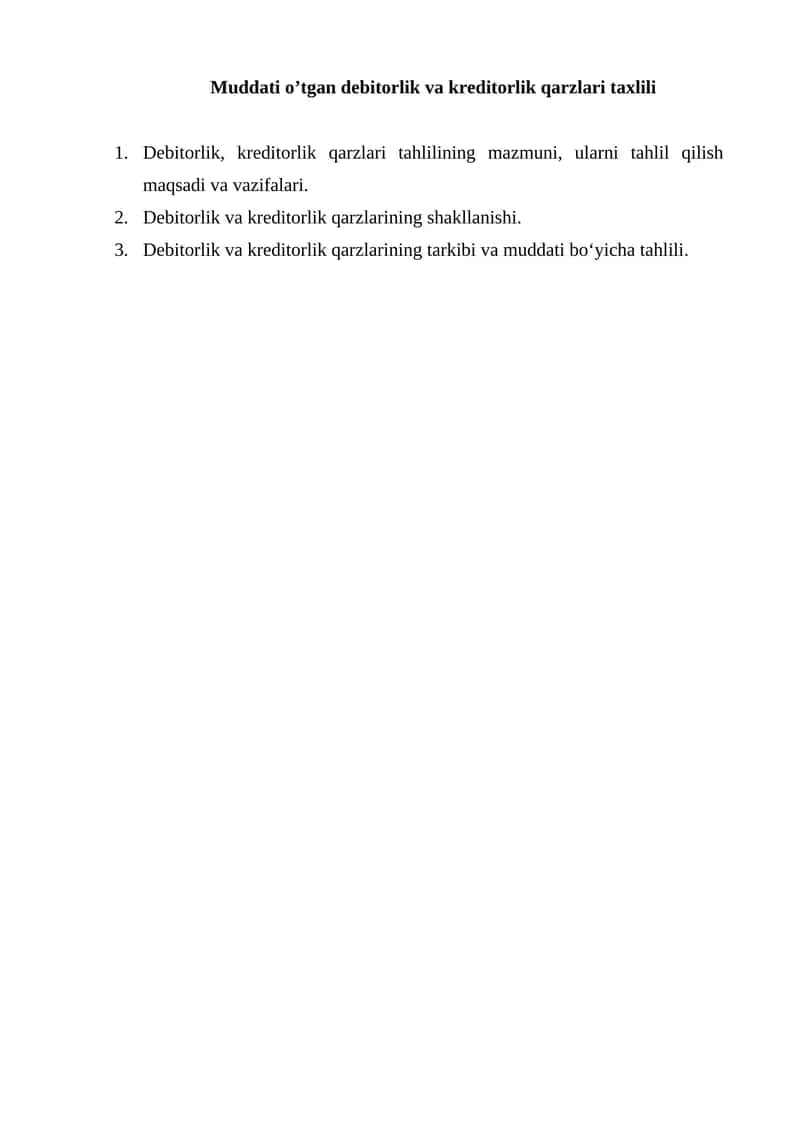 Debitorlik va kreditorlik qarzlari taxlili 1