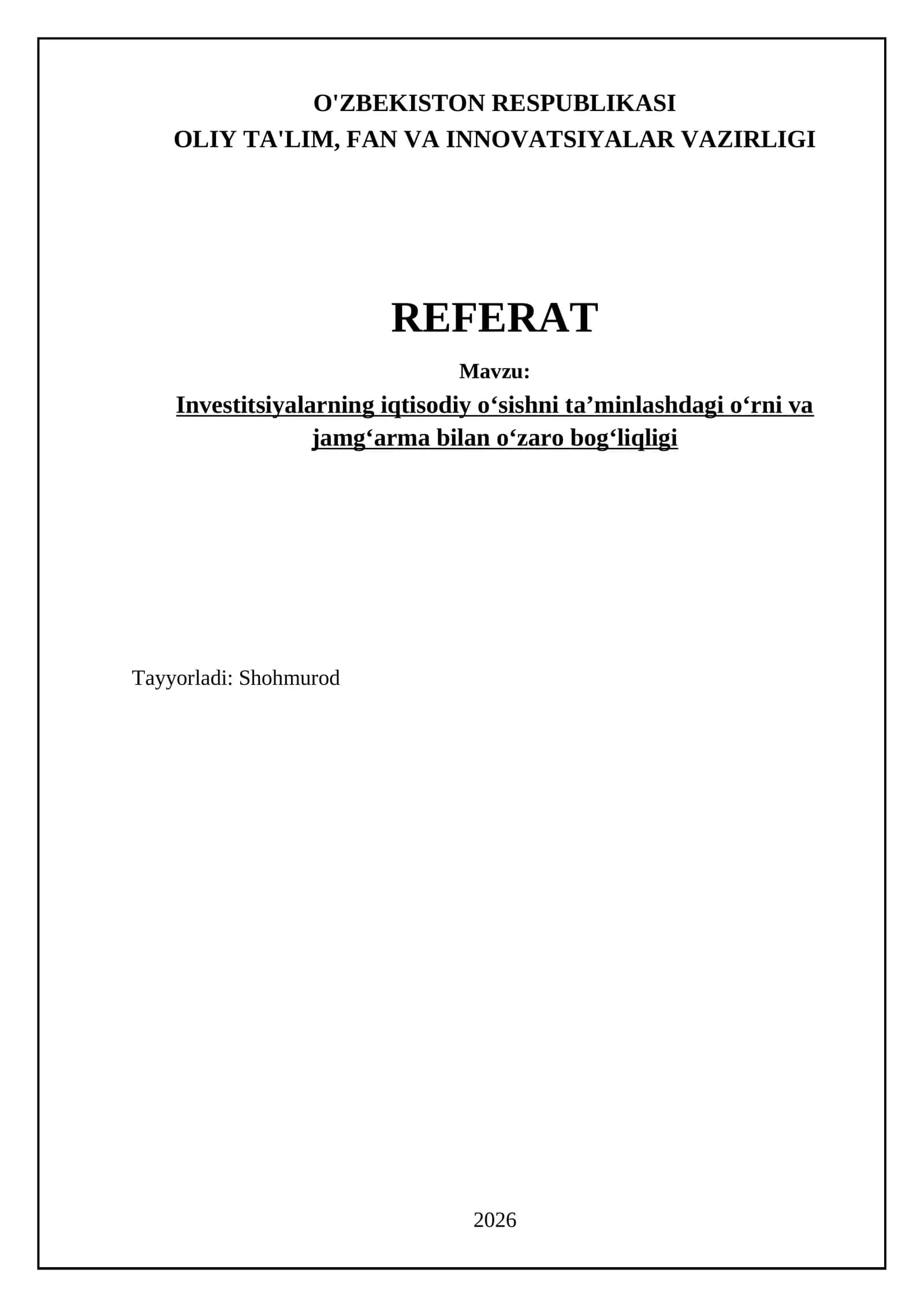 Investitsiyalar va iqtisodiy o‘sish o‘rtasidagi bog‘liqlik mexanizmlari 1