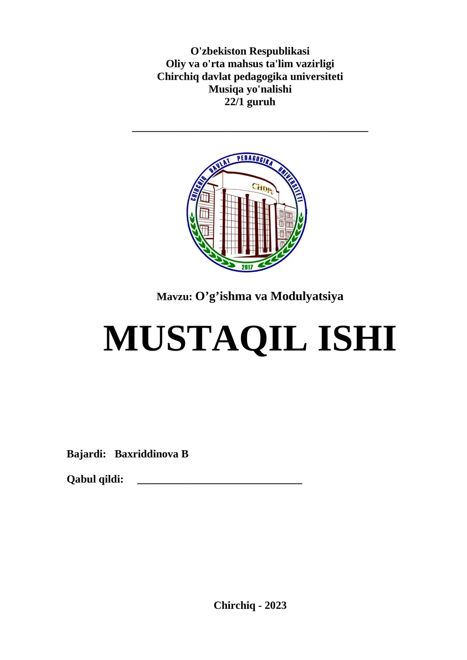 O’g’ishma va Modulyatsiya 1