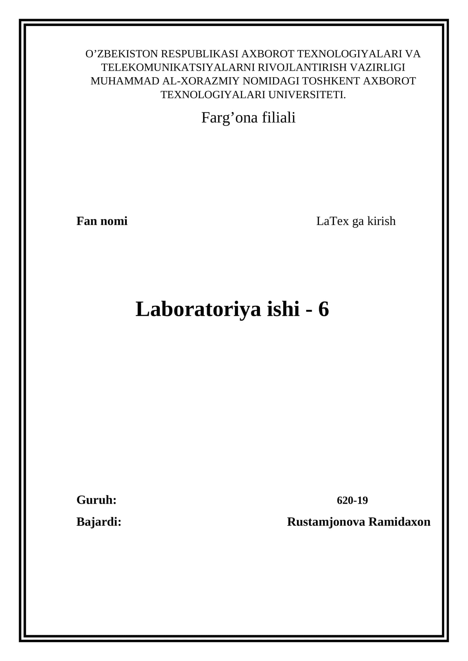Fan nomi LaTex ga kirish 1