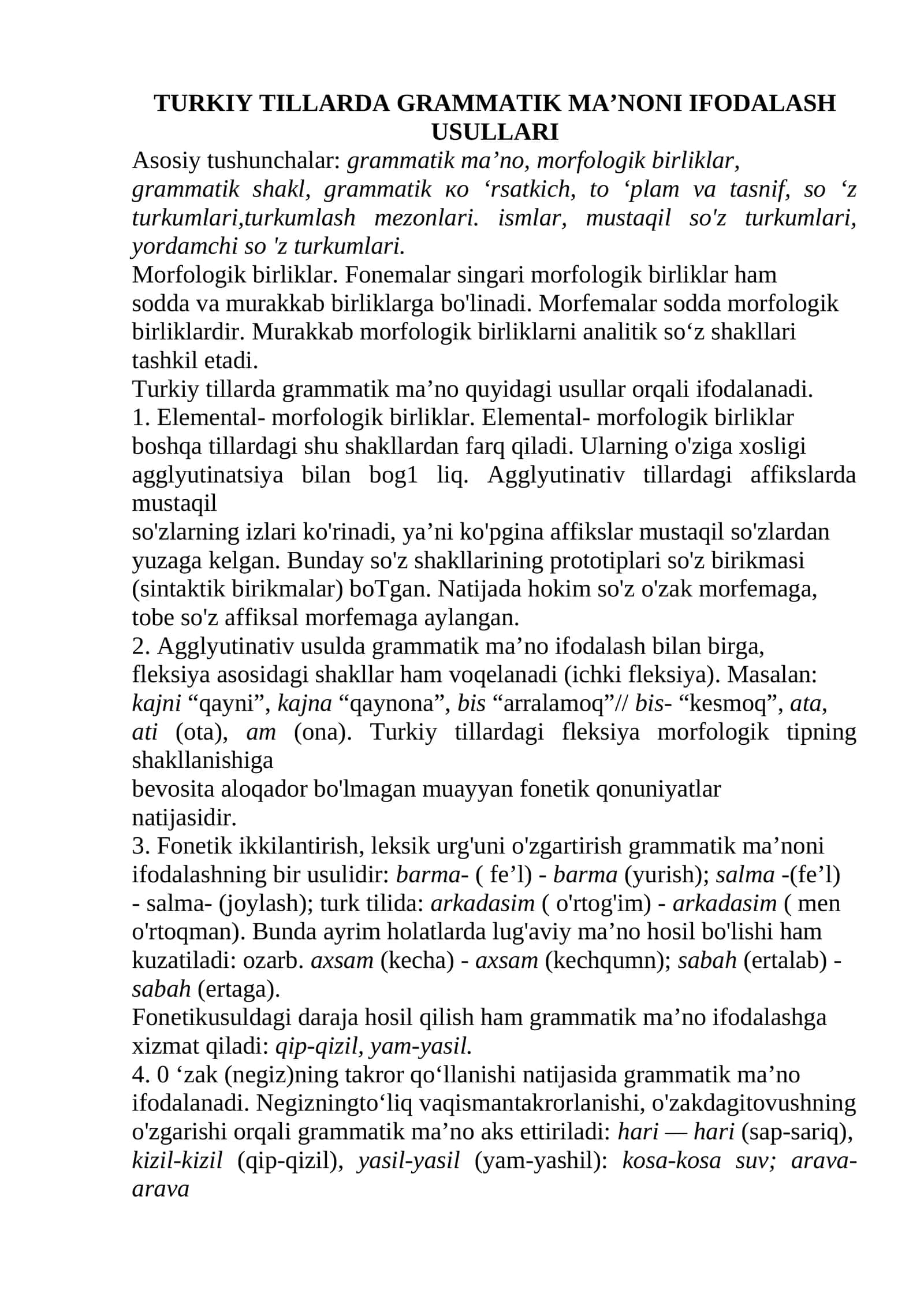 TURKIY TILLARDA GRAMMATIK MA’NONI IFODALASH USULLARI 1